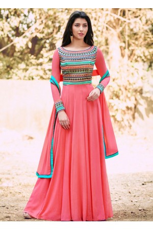 Pink color georgette straight cut salwar kameez