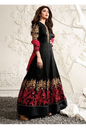 Shilpa shetty black color raw silk party wear kameez