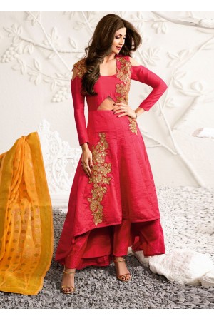 Shilpa shetty pink color raw silk party wear kameez