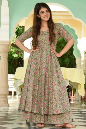 Mehendi Ceremony Kurti Palazzo Set in Georgette With Embroidery Work and  Dupatta in USA, UK, Malaysia, South Africa, Dubai, Singapore