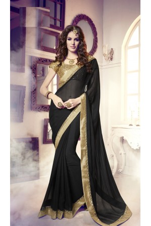 Party-wear-black-gold-color-saree