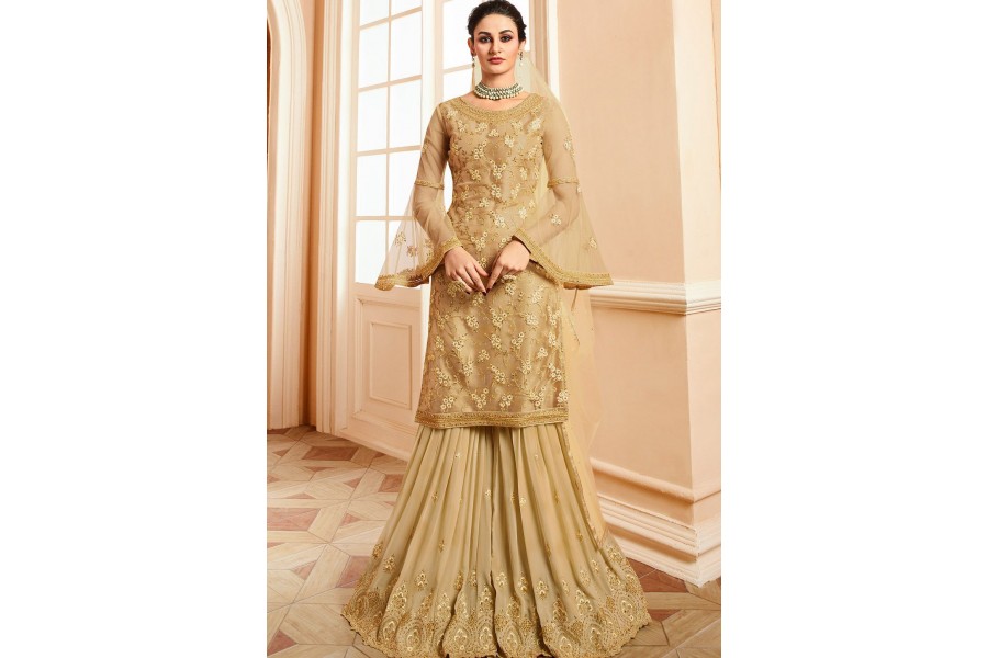 golden net sharara suit