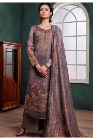 grey chanderi digital printed palazzo suit 1074