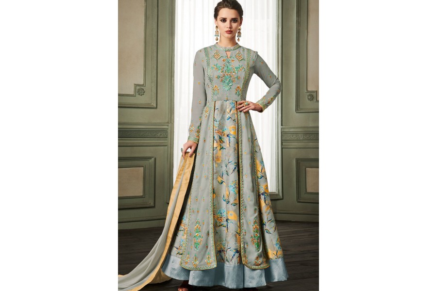 Thread Embroidered Yellow Georgette Anarkali Suit