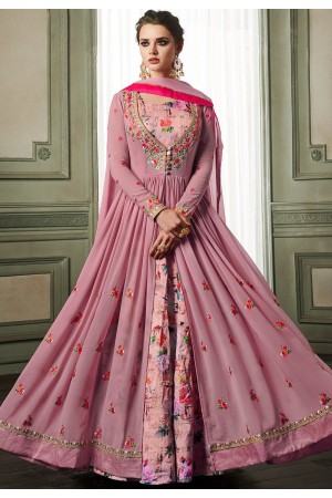 mauve georgette long jacket style anarkali suit 37002