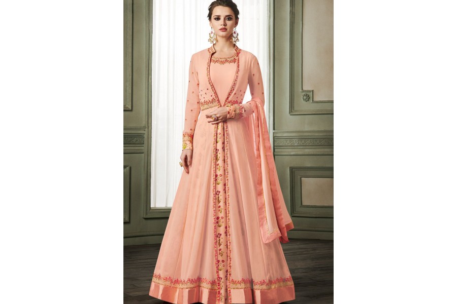 Soft Peach Trendy Georgette Embellished Anarkali Suit main image 1