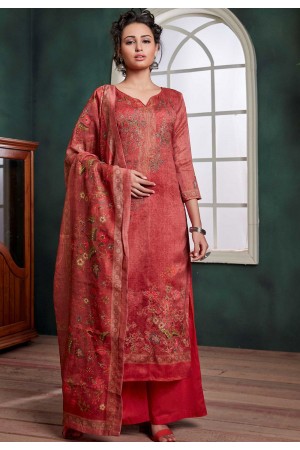 red chanderi digital printed palazzo suit 1071