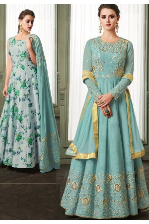 sky blue georgette long embroidered anarkali suit 37003