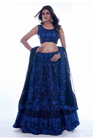 Georgette a line lehenga choli in Blue colour 35003