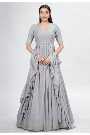 Georgette a line lehenga choli in Grey colour DRS11002