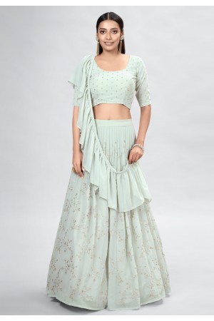 Georgette a line lehenga choli in Light green colour DRS10003