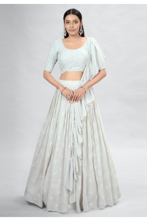 Georgette a line lehenga choli in Off white colour DRS10007