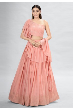 Georgette a line lehenga choli in Peach colour DRS11006