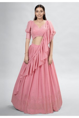 Georgette a line lehenga choli in Pink colour DRS11001