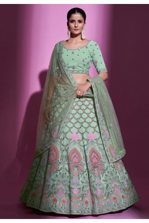 Georgette a line lehenga choli in Pista green colour 34008