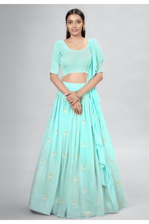 Georgette a line lehenga choli in Turquoise colour DRS10001