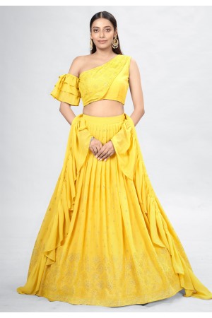 Georgette a line lehenga choli in Yellow colour DRS11005