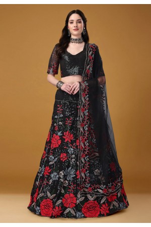 Net a line lehenga choli in Black colour 11006