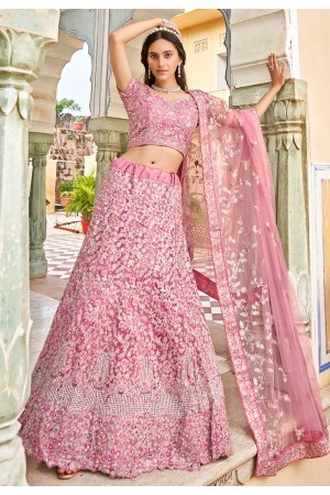 Net a line lehenga choli in Pink colour 2085