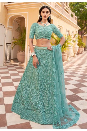 Net a line lehenga choli in Sea green colour 2084C