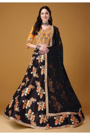 Satin silk a line lehenga choli in Black colour 11002