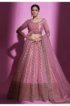 Silk a line lehenga choli in Pink colour 34003