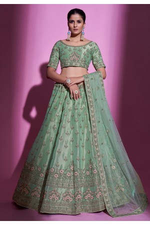 Silk a line lehenga choli in Pista green colour 34005