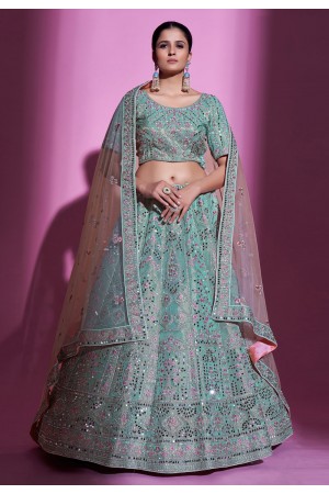 Silk a line lehenga choli in Sea green colour 34004