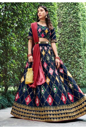 Silk circular lehenga choli in Navy blue colour 2222