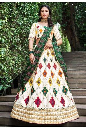 Silk circular lehenga choli in Off white colour 2223