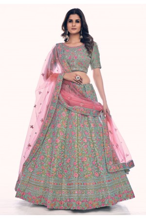 Silk circular lehenga choli in Sea green colour 36004