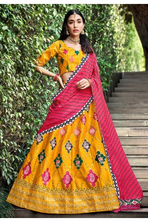 Silk circular lehenga choli in Yellow colour 2221