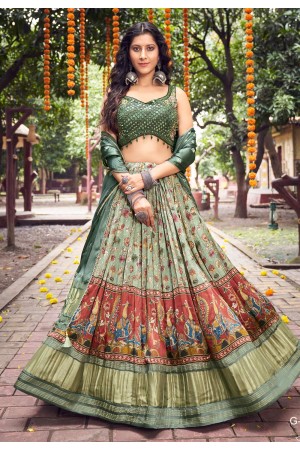 Silk readymade circular lehenga choli in Light green colour 104