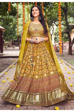 Silk readymade circular lehenga choli in Mustard colour 101