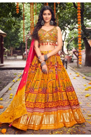Silk readymade circular lehenga choli in Mustard colour 106