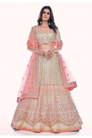 Soft net circular lehenga choli in Off white colour 36002