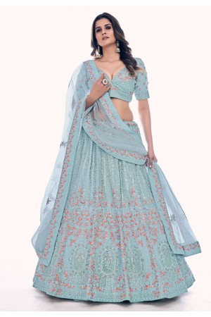 Soft net circular lehenga choli in Sky blue colour 36007