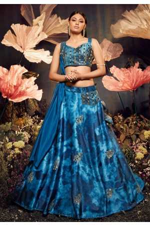 Velvet circular lehenga choli in Blue colour 2273