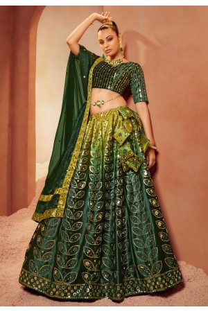 Velvet circular lehenga choli in Green colour 2284