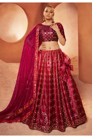 Velvet circular lehenga choli in Magenta colour 2282