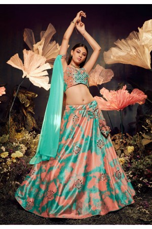 Velvet circular lehenga choli in Peach colour 2275