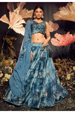 Velvet circular lehenga choli in Sky blue colour 2271