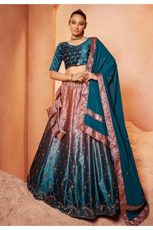 Velvet circular lehenga choli in Teal colour 2283