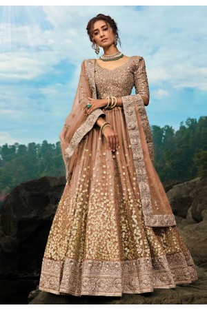 Brown net circular lehenga choli 3605