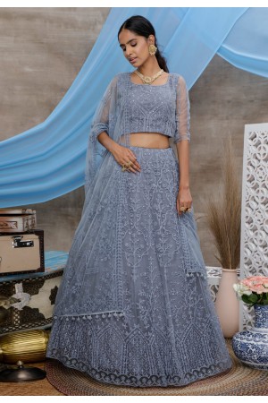 Grey net circular lehenga choli 1313