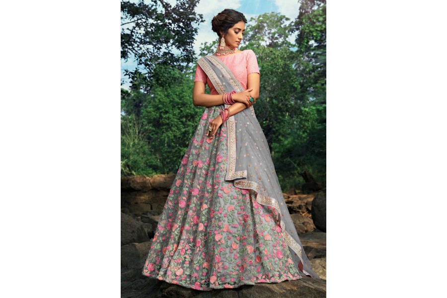 Grey Multi Circles Lehenga