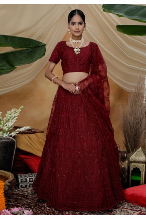 Maroon net circular lehenga choli 1314