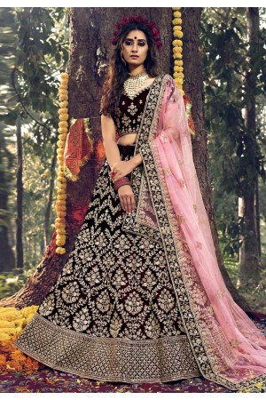 Maroon velvet circular lehenga choli 3704