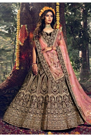 Maroon velvet royal lehenga choli 3706