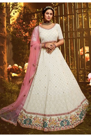 Off white georgette circular lehenga choli 3909